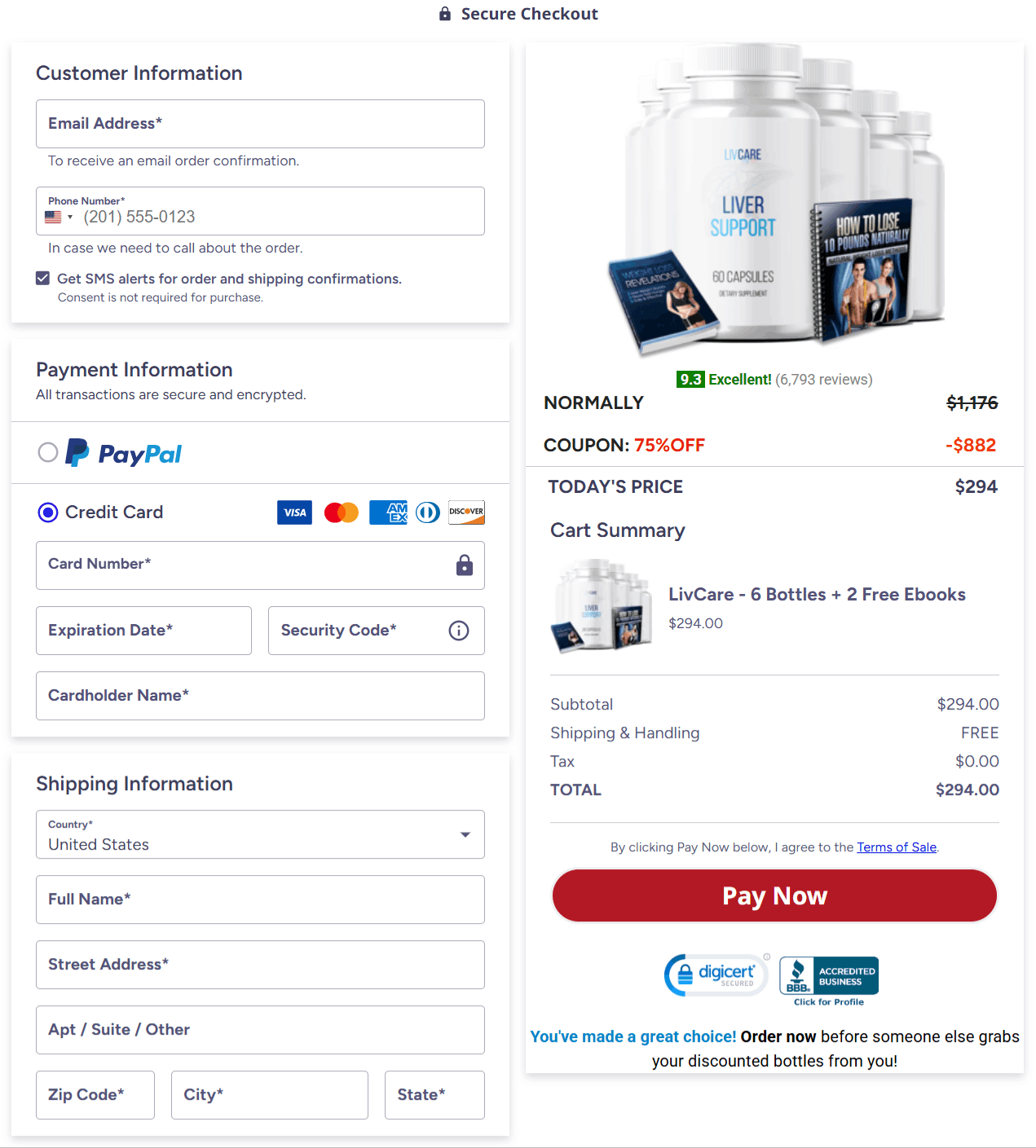 LivCare Liver Support checkout page